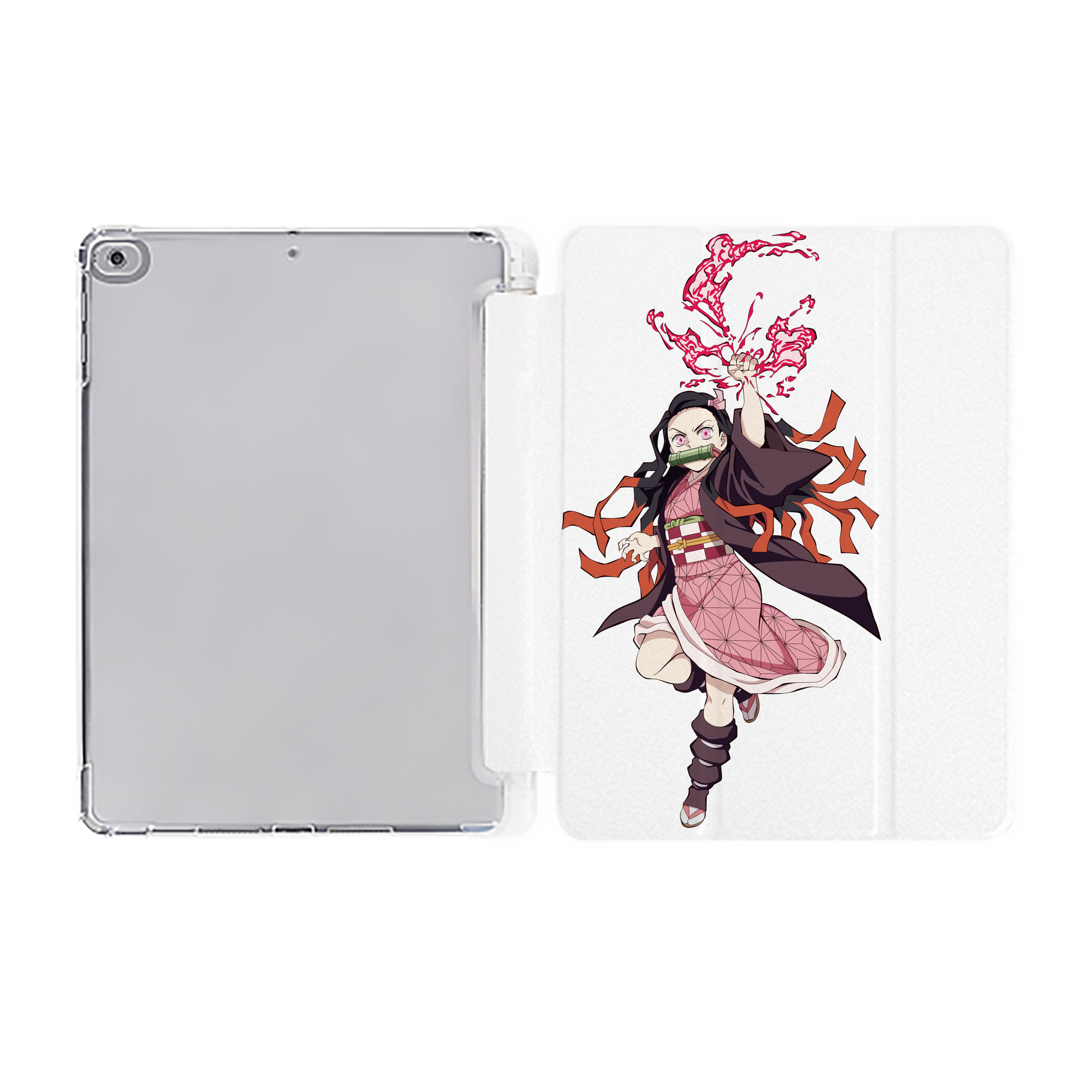 （画像用） 鬼滅の刃（きめつのやいば）竈門 禰󠄀豆子／かまど ねずこ Kamado Nezuko IPad ケース ペン収納付き 三つ折りスタンド PUレザー×シリコン 対応機種9.5/10.5/10.9インチ